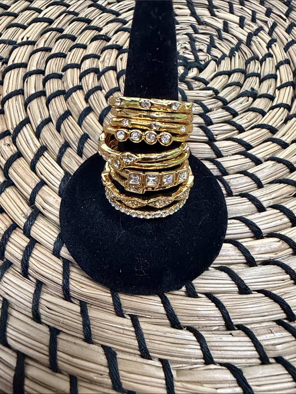 Erica Anenberg Gold Crystal Ring Stack Set Designer Deadstock Jewelry 10 bundle